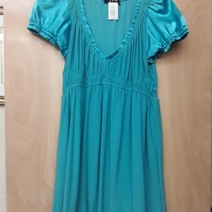 Blue Aqua Ruched Empire Flowy Pinup Dress